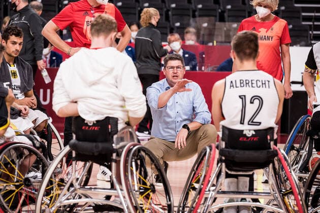 Tokyo 2020 Paralympic Games Wheelchair Basketball , 30 08 2021 TOKYO, JAPAN 30 August Wheelchair Basketball, Germany Iran Men, on Day 6 of the Tokyo 2020 Paralympic Games at Ariake Arena on 30 08 2021 in Tokyo Japan Nicolai Zeltinger Head Coach Germany in the team circle after the game. Copyright: xBEAUTIFULxSPORTS Wunderlx