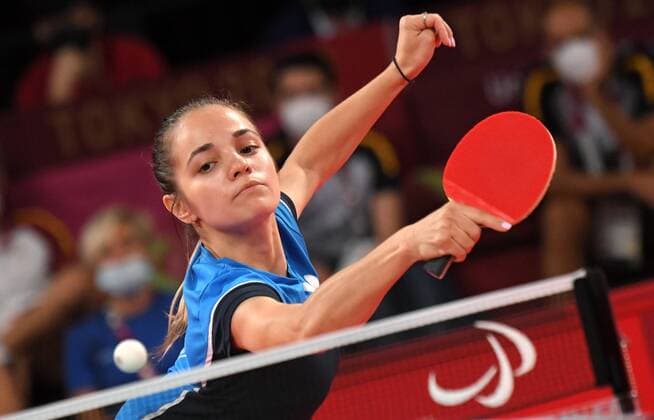 6637022 30.08.2021 Russian Paralympic Committee s Maliak Alieva competes against Ukraine s Maryna Lytovchenko in the women s singles class 6 gold medal Table tennis, Tischtennis match at the Tokyo 2020 Paralympic Games at Tokyo Metropolitan Gymnasium in Tokyo, Japan. Pavel Bednyakov Sputnik Japan Paralympics 2020 Table Tennis  1009b749d11eea18