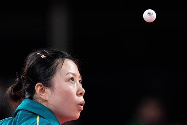 (210830) -- TOKYO, Aug. 30, 2021 -- Lei Li Na of Australia competes during the women s singles class 9 final of Table tennis, Tischtennis event between Xiong Guiyan of China and Lei Li Na of Australia at the Tokyo 2020 Paralympic Games in Tokyo, Japan, Aug. 30, 2021. ) (TOKYO2020)JAPAN-TOKYO-PARALYMPICS-TABLE TENNIS-WOMEN S-SINGLES-CLASS 9-FINAL CheongxKamxKa 