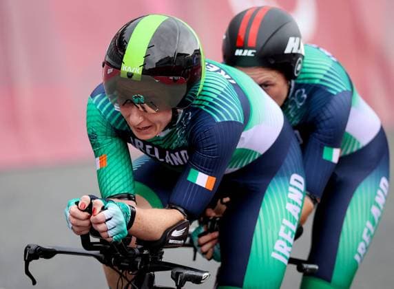 2020 Tokyo Paralympic Games Tuesday - Road cycling, Rad, Radsport, Strasse Fuji International Speedway, Shizuoka, Japan 31 8 2021 Women s B Time Trial Ireland s Katie George Dunlevy and Eve McCrystal on their way to winning a gold medal Katie George Dunlevy and Eve McCrystal on their way to winning a gold medal 31 8 2021  Copyright: x INPHO TommyxDicksonx B48I8302