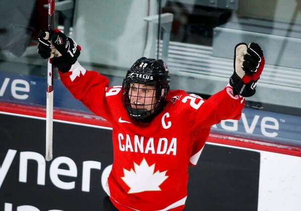 August 31, 2021, Calgary, ab, Canada: Canada s Marie-Philip Poulin celebrates her gold medal winning goal during overtime IIHF Women s World Championship, WM, Weltmeisterschaft hockey action against the United States in Calgary, Tuesday, Aug. 31, 2021. Marie-Philip Poulin  - ZUMAc35_ 20210831_zaf_c35_093 Copyright: xJeffxMcintoshx