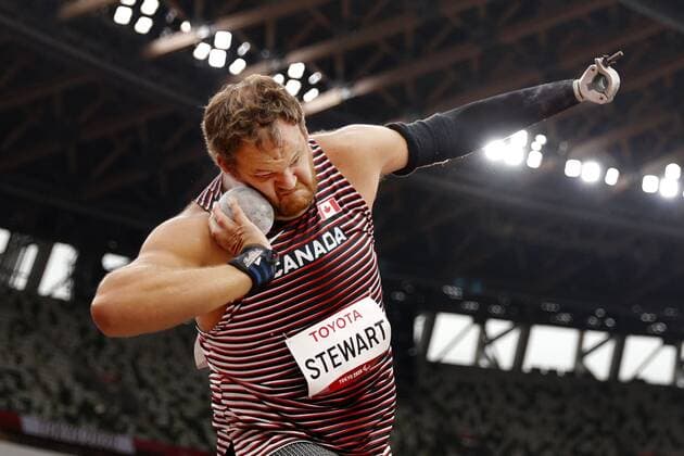 Tokyo Paralympics: Athletics Greg Stewart of Canada competes in the men s F46 shot put at the Tokyo Paralympics en route to winning gold on Sept. 1, 2021, at the National Stadium in Tokyo.  A14AA0000790658P