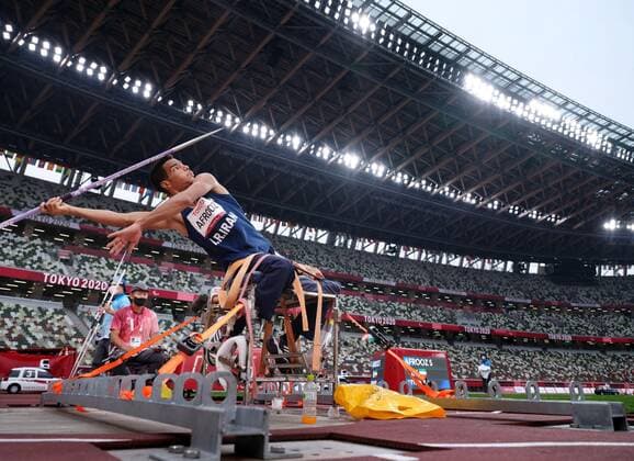 Tokyo Paralympics: Athletics Saeid Afrooz of Iran competes in the men s F34 javelin throw final at the Tokyo Paralympics en route to winning gold on Sept. 1, 2021, at the National Stadium in Tokyo.  A14AA0000792014P