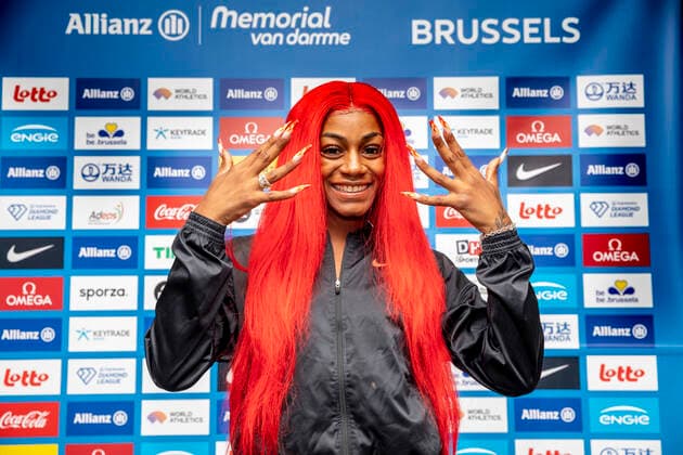 Bilder des Jahres 2021, Sport 09 September Sport Themen der Woche KW35 Sport Bilder des Tages US athlete sha Carri Richardson pictured during a press conference, PK, Pressekonferenz regarding the 2021 edition of the Memorial Van Damme athletics meeting, Wednesday 01 September 2021 in Brussels. HATIMxKAGHAT  x3078973x