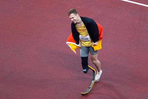 TOKIO SHINJUKU KU , JAPAN SEPTEMBER 01 Gold medal for REHM, Markus GER from TSV Bayer 04 Leverkusen Nordrhein Westfalen , born 22 08 1988 in Goeppingen, paralympic classification T64 in the long jump final on day 8 of the Paralympics Paralympic Games Tokyo 2020 during the Para Athletics competitions in Olympic Stadium of Tokyo Shinjuku ku on 01 9 2021 in Tokyo to Japan Mika Volkmann