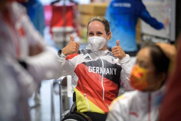 Paralympics Tokyo 2020 on 01 09 2021 Day 7 NAKAHINATA OYAMA CHO SUNTO GUN , JAPAN SEPTEMBER 01 ZEYEN, Annika GER from SSF Bonn Nordrhein Westfalen , born 17 02 1985 in Bonn, paralympic classification H3 in the waiting room for the award ceremony on day 7 of the Paralympics Tokyo 2020 during the Para Cycling Road Competition at Fuji International Speedway by Nakahinata Oyama cho Sunto gun on 01 9 2021 in Shizuoka Japan Oliver Kremer DBS Copyright: xBEAUTIFULxSPORTS OliverxKremerx