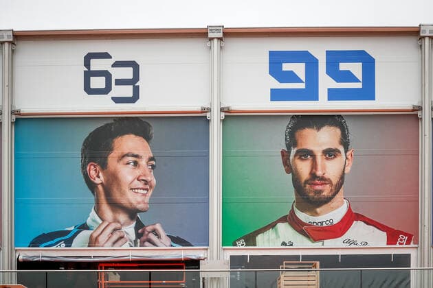 RUSSELL George (gbr), Williams Racing F1 FW43B, GIOVINAZZI Antonio (ita), Alfa Romeo Racing ORLEN C41, portrait during the Formula 1 Heineken Dutch Grand Prix 2021, 13th round of the 2021 FIA Formula One World Championship, WM, Weltmeisterschaft from September 3 to 5, 2021 on the Circuit Zandvoort, in Zandvoort, Netherlands - FORMULE 1 : Grand Prix des Pays-Bas - 02 09 2021 Dppi Panoramic 00121027__V2_6474