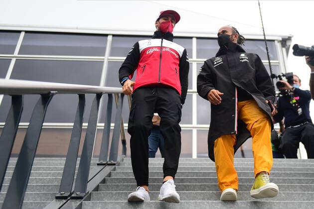 Formula 1 - Dutch Grand Prix - Driver Track Walk Antonio Giovinazzi of Alfa Romeo Racing ORLEN and Lewis Hamilton of Mercedes-AMG Petronas F1 Team on track during track walk of Dutch Grand Prix, 13th round of Formula 1 World Championship, WM, Weltmeisterschaft in CM.com Circuit Zandvoort, North Holland, Netherlands, 2 September 2021 Zandvoort North Hollan Netherlands diodato-notitle210902_npAMh  Copyright: xAndreaxDiodatox