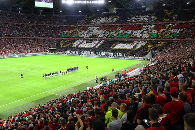 Fußball, WM Quali, Ungarn - England Hungary v England 2022 FIFA World Cup, WM, Weltmeisterschaft, Fussball Qualifiers General view of the stadiums during the national anthems during the 2022 FIFA World Cup Qualifiers match at the Ferenc Puskas Stadium, Budapest Content Not Available For UK Newspapers Copyright: xFocusxImagesx FIL-15839-0007