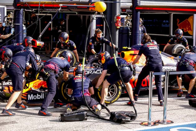 Red Bull Racing Team during pit stop practice, F1 Grand Prix of the Netherlands at Circuit Zandvoort on September 2, 2021 in Zandvoort, Netherlands Photo by HOCH ZWEI Zandvoort Netherlands