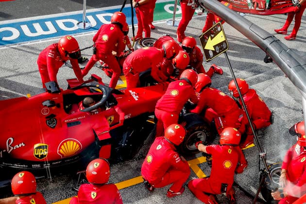 Scuderia Ferrari Mission Winnow Team during pit stop practice, F1 Grand Prix of the Netherlands at Circuit Zandvoort on September 2, 2021 in Zandvoort, Netherlands Photo by HOCH ZWEI Zandvoort Netherlands