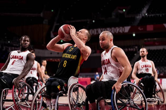 Tokyo 2020 Paralympic Games Wheelchair Basketball , 03 09 2021 TOKYO, JAPAN 03 September Wheelchair Basketball, Placing Game 7 8 Canada Germany Men, on Day 10 of the Tokyo 2020 Paralympic Games at Ariake Arena on 03 09 2021 in Tokyo Japan Andre Bienek 8, Germany , Tyler Miller 14, Canada Copyright: xBEAUTIFULxSPORTS Wunderlx
