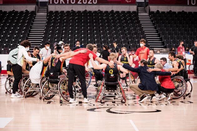 Tokyo 2020 Paralympic Games Wheelchair Basketball , 03 09 2021 TOKYO, JAPAN 03 September Wheelchair Basketball, Placing Game 7 8 Canada Germany Men, on Day 10 of the Tokyo 2020 Paralympic Games at Ariake Arena on 03 09 2021 in Tokyo Japan Team circle of the German men after the win against Canada. Copyright: xBEAUTIFULxSPORTS Wunderlx