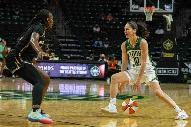 Sue Bird (10 Seattle Storm) during the Womens National Basketball Association game between Seattle Storm v New York Liberty at Angel of the Winds Arena in Everett, Washington. Womens National Basketball Association game between Seattle Stor 