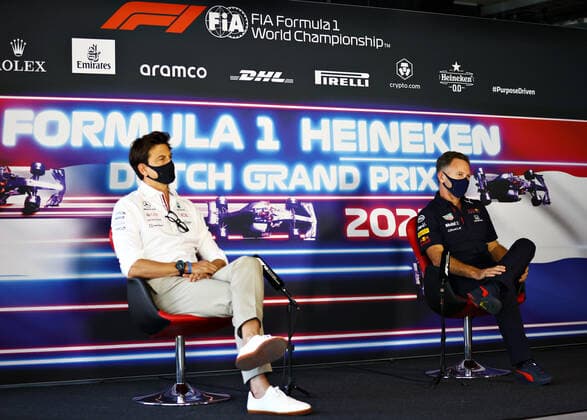 F1 Grand Prix of the Netherlands Toto Wolff (AUT, Mercedes-AMG Petronas F1 Team), Christian Horner (GBR, Red Bull Racing), F1 Grand Prix of the Netherlands at Circuit Zandvoort on September 3, 2021 in Zandvoort, Netherlands. (Photo by Bryn Lennon Getty Images FIA Pool via HOCH ZWEI) Zandvoort Netherlands Poolfoto HOCH ZWEI Pool Getty Images ,EDITORIAL USE ONLY