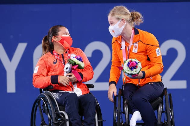 (L-R) Yui Kamiji (JPN), Diede De Groot (NED), SEPTEMBER 3, 2021 - Wheelchair Tennis : Women s Singles Medal Ceremony during the Tokyo 2020 Paralympic Games at the Ariake Tennis Park in Tokyo, Japan. Noxthirdxpartyxsales  (168501859)