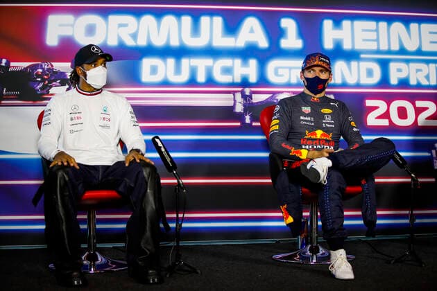 44 Lewis Hamilton GBR, Mercedes AMG Petronas F1 Team , 33 Max Verstappen NED, Red Bull Racing , F1 Grand Prix of the Netherlands at Circuit Zandvoort on September 4, 2021 in Zandvoort, Netherlands Photo by HOCH ZWEI Zandvoort Netherlands