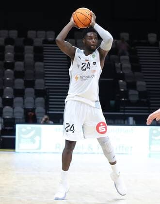 04 09 2021 Basketball Season 2021 2022 EMS Cup Preliminary Round Nürnberg Falcons Basketball Club NBC MHP RIESEN Ludwigsburg DaMa Roland L Amour Nyama 24, Nürnberg Falcons BC NBC Freisteller Single Image