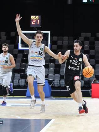 05 09 2021 Basketball Season 2021 2022 EMS Cup Game for 3rd Place Nürnberg Falcons Basketball Club NBC Science City Jena DaMa Moritz Plescher 16, Science City Jena Tim Köpple Koepple 25, Nürnberg Falcons BC NBC