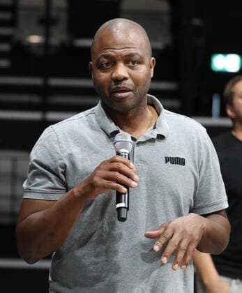 05 09 2021 Basketball Season 2021 2022 EMS Cup Game for 3rd Place Nürnberg Falcons Basketball Club NBC Science City Jena DaMa Derrick Taylor Co Trainer Assistant Coach Nürnberg Falcons BC NBC in Interview