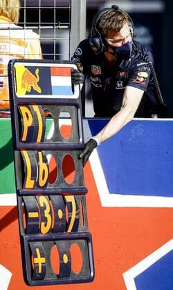 ZANDVOORT An information board from Red Bull Racing intended for Max Verstappen during the Dutch Grand Prix at the Zandvoort circuit KOEN VAN WEEL Grand Prix xVIxANPxSportx xxANPxIVx 436906649