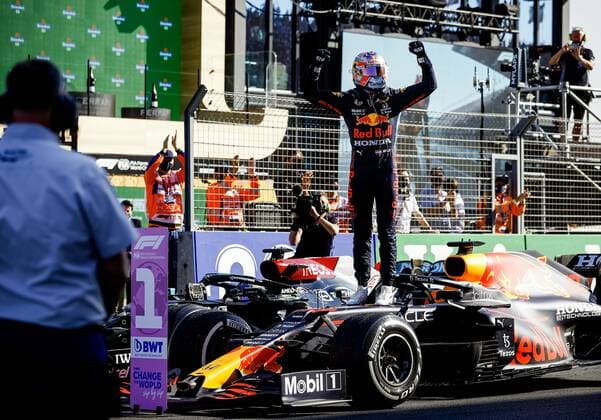 ZANDVOORT Max Verstappen Red Bull Racing celebrates winning the Dutch Grand Prix at the Zandvoort circuit KOEN VAN WEEL Grand Prix xVIxANPxSportx xxANPxIVx 436907585