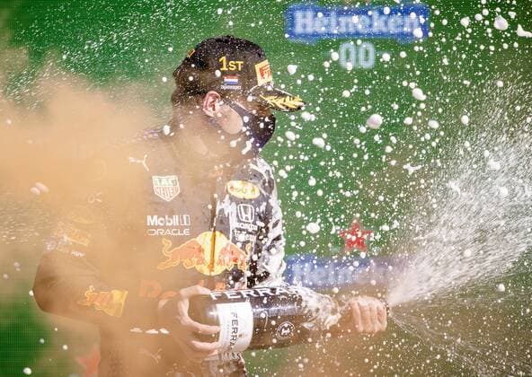 ZANDVOORT Max Verstappen Red Bull Racing celebrates winning the Dutch Grand Prix at the Zandvoort circuit KOEN VAN WEEL Grand Prix xVIxANPxSportx xxANPxIVx 436908404