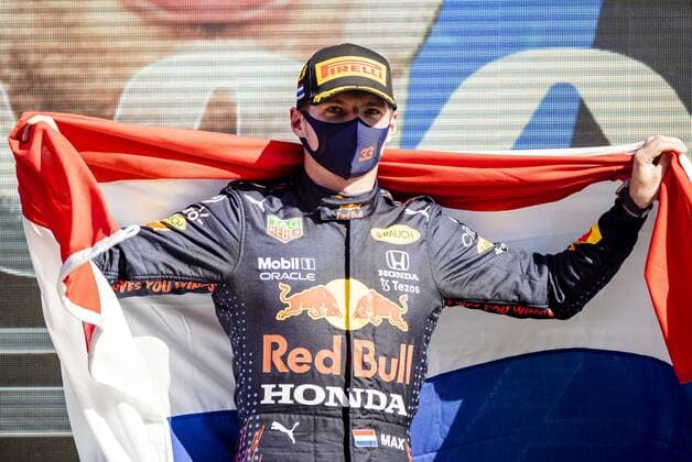 ZANDVOORT Max Verstappen Red Bull Racing celebrates winning the Dutch Grand Prix at the Zandvoort circuit KOEN VAN WEEL Grand Prix xVIxANPxSportx xxANPxIVx 436908630
