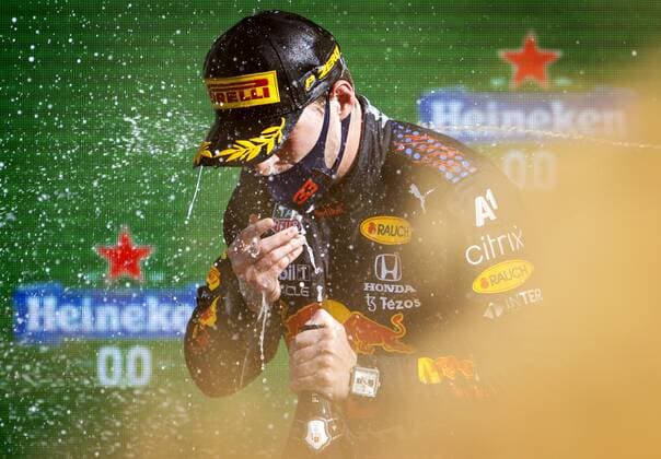 ZANDVOORT Max Verstappen Red Bull Racing celebrates winning the Dutch Grand Prix at the Zandvoort circuit KOEN VAN WEEL Grand Prix xVIxANPxSportx xxANPxIVx 436908970