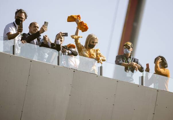 ZANDVOORT Queen Maxima cheers after Max Verstappen Red Bull Racing wins during the Dutch Grand Prix at the Zandvoort circuit KOEN VAN WEEL Grand Prix xVIxANPxSportx xxANPxIVx 436909034