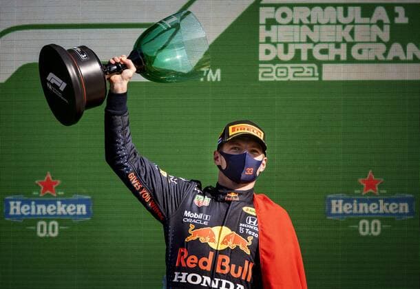 ZANDVOORT Max Verstappen Red Bull Racing celebrates winning the Dutch Grand Prix at the Zandvoort circuit KOEN VAN WEEL Grand Prix xVIxANPxSportx xxANPxIVx 436910051