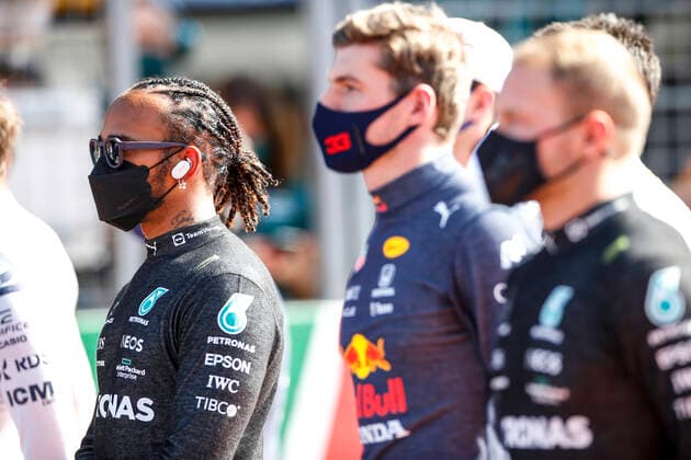44 Lewis Hamilton GBR, Mercedes AMG Petronas F1 Team , 33 Max Verstappen NED, Red Bull Racing , 77 Valtteri Bottas FIN, Mercedes AMG Petronas F1 Team , F1 Grand Prix of the Netherlands at Circuit Zandvoort on September 5, 2021 in Zandvoort, Netherlands Photo by HOCH ZWEI Zandvoort Netherlands