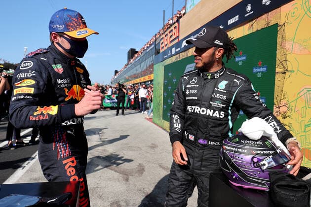 F1 Grand Prix of the Netherlands 33 Max Verstappen (NED, Red Bull Racing), 44 Lewis Hamilton (GBR, Mercedes-AMG Petronas F1 Team), F1 Grand Prix of the Netherlands at Circuit Zandvoort on September 5, 2021 in Zandvoort, Netherlands. (Photo by xpbimages.com XPB Images FIA Pool via HOCH ZWEI) Zandvoort Netherlands Poolfoto HOCH ZWEI Pool XPB Images ,EDITORIAL USE ONLY