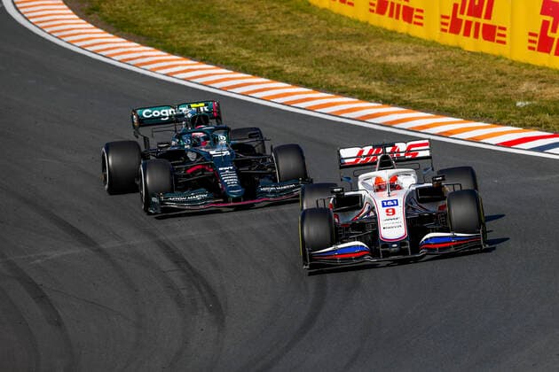 9 Nikita Mazepin RUS, Haas F1 Team , 5 Sebastian Vettel GER, Aston Martin Cognizant F1 Team , F1 Grand Prix of the Netherlands at Circuit Zandvoort on September 5, 2021 in Zandvoort, Netherlands Photo by HOCH ZWEI Zandvoort Netherlands