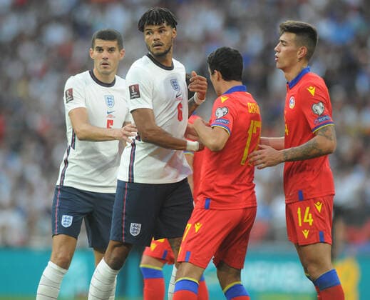 Football - 2022 FIFA World Cup, WM, Weltmeisterschaft, Fussball - European Qualifying - Group I - England vs Andorra - Wembley Stadium - Sunday 5th September 2021 Tyrone Bings and Conor Coady of England 