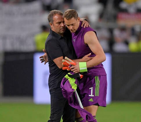 05 09 2021, Football World Cup Qualification 2021 22 Group J, Germany Armenia, at Arena Stuttgart, v lI national coach Hans Flick Germany at goalkeeper Manuel Neuer Germany after the match.