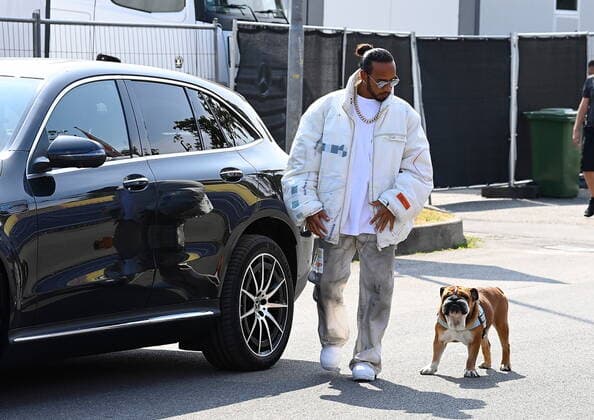 Formula 1, Italian GP in Monza, Lewis Hamilton and dog Roscoe