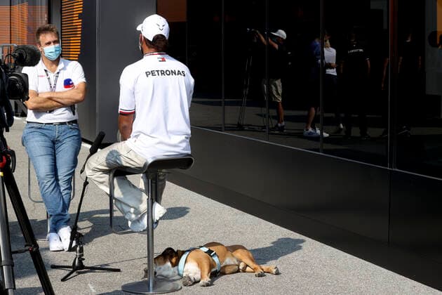 44 Lewis Hamilton GBR, Mercedes AMG Petronas F1 Team and his dog Roscoe, F1 Grand Prix of Italy at Autodromo Nazionale Monza on September 9, 2021 in Monza, Italy Photo by HOCH ZWEI Monza Italy