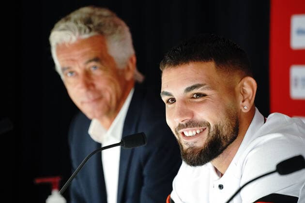 Jean Pierre Rivere (president de l OGC Nice) - Andy Delort (OGC Nice) FOOTBALL : Presentation de Andy Delort (OGC Nice) - Nice - 10 09 2021 NorbertScanella PanoramiC 