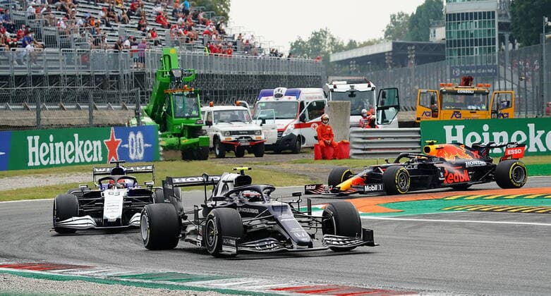 FORMULA 1 HEINEKEN GRAN PREMIO D ITALIA 2021 10 09 2021, Autodromo Nazionale di Monza, Monza, FORMULA 1 HEINEKEN GRAN PREMIO D ITALIA 2021 ,in picture Pierre Gasly FRA 10 , Scuderia AlphaTauri Honda, George Russel GBR 63 , Williams Racing, Sergio Perez MEX 11 , Red Bull Racing Honda nordphotoxGmbHx xBratic nph00250