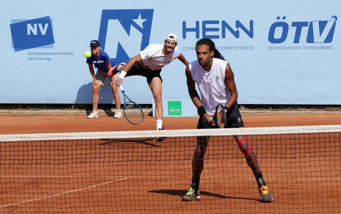 TENNIS - ATP, Tennis Herren NOE Open TULLN,AUSTRIA,11.SEP.21 - TENNIS - ATP Challenger Tour, NOE Open. Image shows Andrea Vavassori (ITA) and Dustin Brown (GER).  GEPAxpictures xWalterxLuger