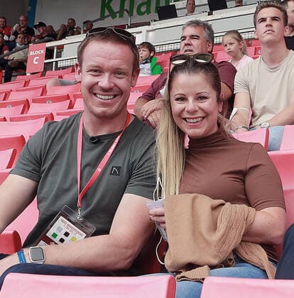 Luge athlete Felix Loch on the left and his wife Lisa in the stands of the Olympic champions drew the lots for the matches of the Bavarian Toto Cup quarter final on the sidelines of the third division match between FC Würzburger Kickers and TSV Havelse Football, Toto Cup competition, Toto Cup, Bavarian Football Association, draw, quarter final, Flyeralarm Arena Würzburg 11 09 2021, imago FAF