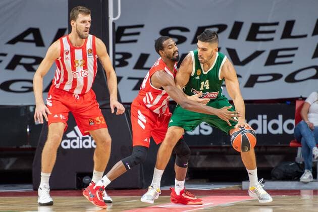 Ognjen Kuzmic 32 Red Star Belgrade , Leonidas Kaselakis 14 Panathinaikos OPAP Athens , Panathinaikos OPAP Athens vs Red Star Belgrade , Magenta Sport Cup 2021, 11 09 2021 Muenchen Bayern Germany Copyright: xkolbert-press UlrichxGamelx