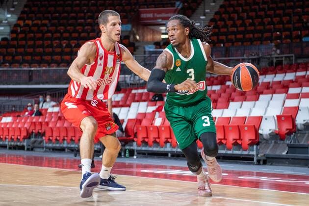 N Ivanovic 20 Red Star Belgrade , Kendrick Perry 3 Panathinaikos OPAP Athens , Panathinaikos OPAP Athens vs Red Star Belgrade, Magenta Sport Cup 2021, 11 09 2021 Munich Bavaria Germany. Copyright: xkolbert-press UlrichxGamelx