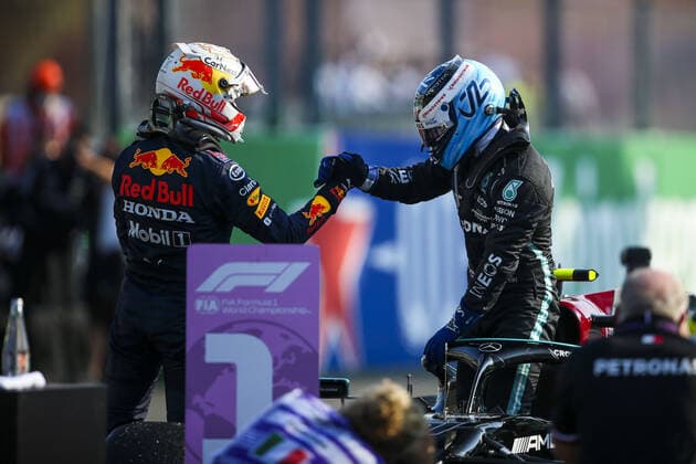 BOTTAS Valtteri (fin), Mercedes AMG F1 GP W12 E Performance, winner of the sprint race with VERSTAPPEN Max (ned), Red Bull Racing Honda RB16B, portrait during the Formula 1 Heineken Gran Premio D italia 2021, Italian Grand Prix, 14th round of the 2021 FIA Formula One World Championship, WM, Weltmeisterschaft from September 9 to 12, 2021 on the Autodromo Nazionale di Monza, in Monza, Italy FORMULE 1 : Grand prix d Italie - Monza - 11 09 2021 DPPI Panoramic 00121029_JFBE1286.JPG