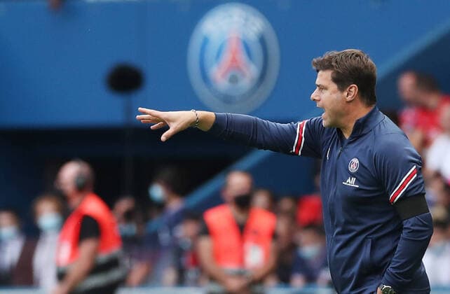 (210912) -- PARIS, Sept. 12, 2021 -- Paris Saint Germain s head coach Mauricio Pochettino gestures during the French Ligue 1 football match between Paris Saint Germain (PSG) and Clermont in Paris, France, Sept. 11, 2021. ) (SP)FRANCE-PARIS-FOOTBALL-LEAGUE 1-PSG VS CLERMONT GaoxJing 
