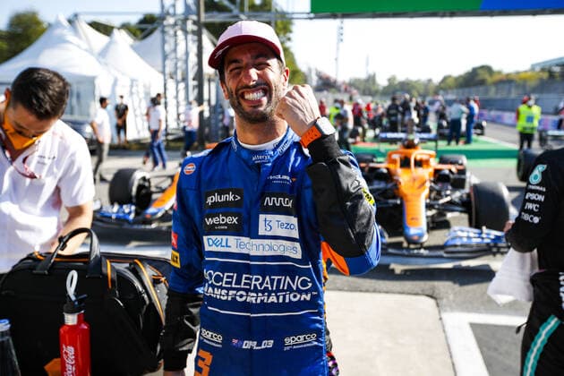 03 RICCIARDO Daniel (aus), McLaren MCL35M, winner during the Formula 1 Heineken Gran Premio D italia 2021, Italian Grand Prix, 14th round of the 2021 FIA Formula One World Championship, WM, Weltmeisterschaft from September 9 to 12, 2021 on the Autodromo Nazionale di Monza, in Monza, Italy FORMULE 1 : Grand prix d Italie - Monza - 12 09 2021 DPPI Panoramic  00121030__GO02348.JPG
