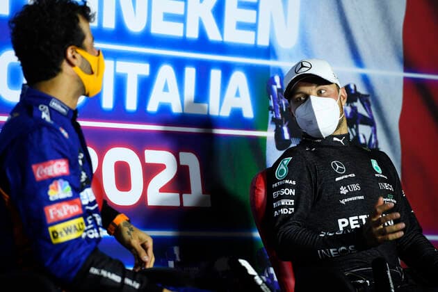 F1 Grand Prix of Italy 3 Daniel Ricciardo (AUS, McLaren F1 Team), 77 Valtteri Bottas (FIN, Mercedes-AMG Petronas F1 Team), F1 Grand Prix of Italy at Autodromo Nazionale Monza on September 12, 2021 in Monza, Italy. (Photo by Rudy Carezzevoli Getty Images FIA Pool via HOCH ZWEI) Monza Autodromo di Monza Italy Poolfoto HOCH ZWEI Pool Getty Images ,EDITORIAL USE ONLY
