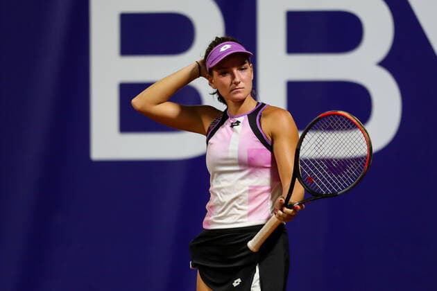September 12, 2021, VALENCIA, VALENCIA, SPAIN: Darja Semenistaja of Latvia gestures against Guiomar Maristany of Spain during the first round of the Open Internacional de Valencia, ITF World Tennis, celebrated at Sporting Tennis Valencia on september 12, 2021, in Valencia, Spain. VALENCIA SPAIN - ZUMAa181 20210912_zaa_a181_287 Copyright: xIvanxTerronx