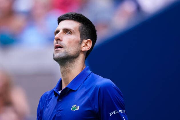 Novak Djokavic of Serbia reacts in a match against Daniil Medvedev of Russia in the Men s Final in Arthur Ashe Stadium at the 2021 US Open Tennis Championships at the USTA Billie Jean King National Tennis Center on Sunday, September 12, 2021 in New York City.  NYP20210912813 COREYxSIPKIN